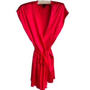 Victoria's Secret Red Sexy Satin Short Robe Lingerie Lace Trim Size S Tie
